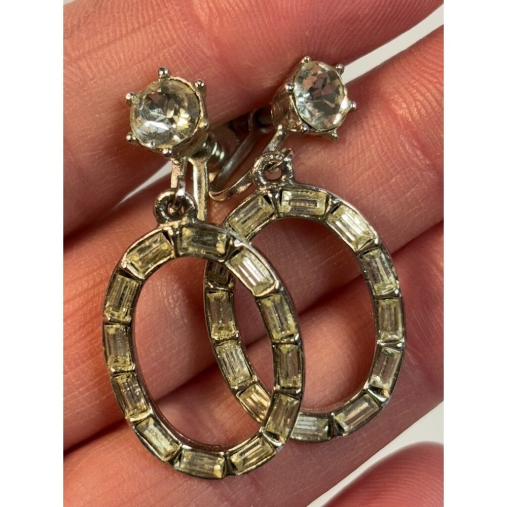 Earrings Elegant Clip On Delicate‎ Rhinestone and Silver Tone
